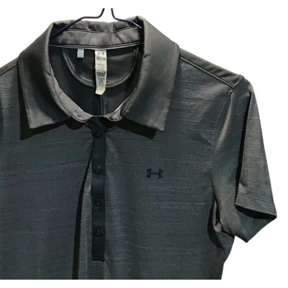 Under Armour Women's Medium Short Sleeve Golf Polo Shirt Gray Heat Gear - Picture 1 of 9